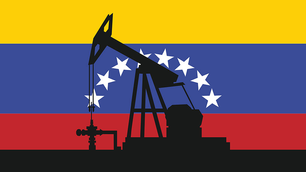 Flagge von Venezuela mit einem illustrierten Bohrturm