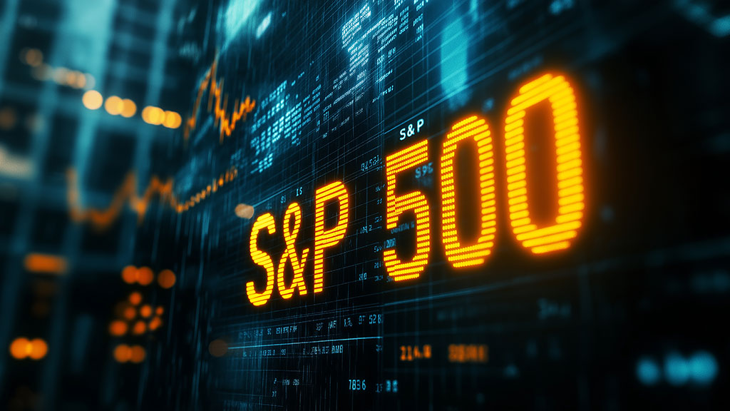 Aktienchart-Tabelle mit «S&P 500» gross in Leuchtschrift geschrieben